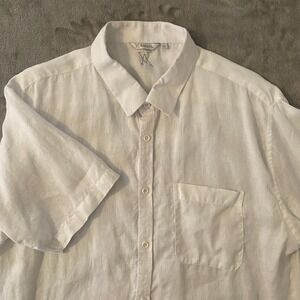 Amiani Shirt Sz XL White 100% Linen Short Sleeve‎ Button Down Beach Resortwear